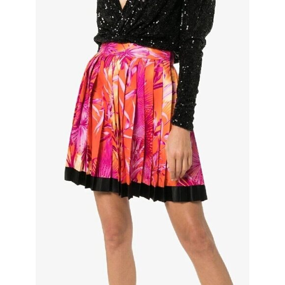 Versace Jungle Print Pleated Mini Skirt 42 US 6 New - Picture 1 of 15